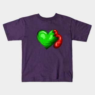 Green Dead Zombie Heart Cartoon Illustration with Blood and for Valentines Day or Halloween Kids T-Shirt